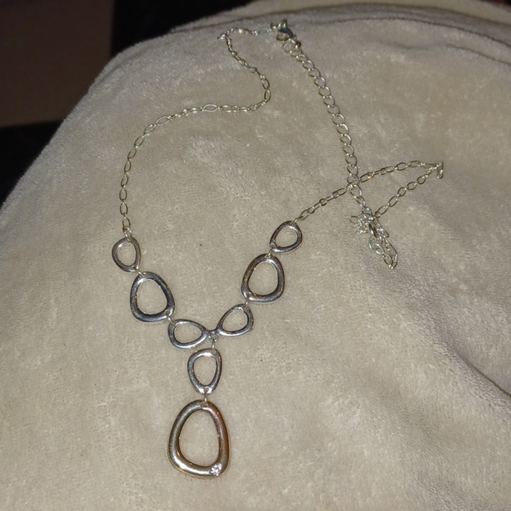 Silver tone SAQ necklace, 16"  rhinestone accent & 7" bracelet set